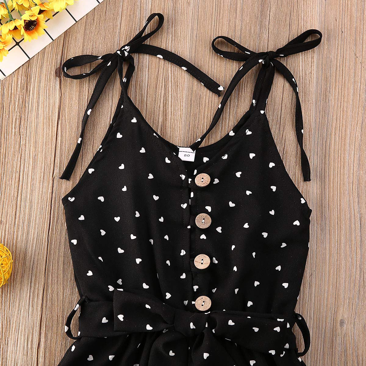 Toddler Baby Girl Heart Print Suspender Romper Jumpsuit Playsuit Holiday Clothes Kids Summer Outfit
