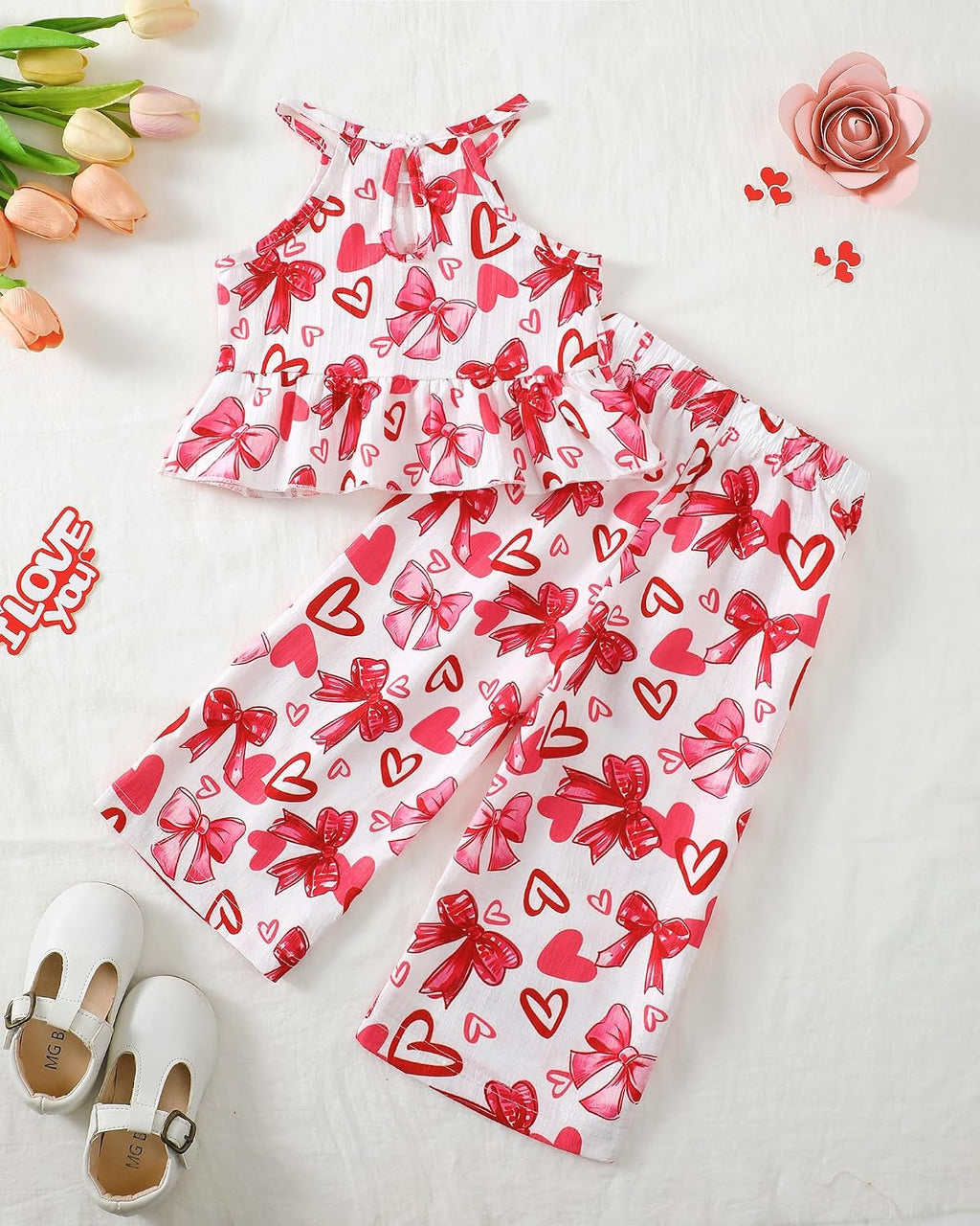 Kucnuzki Ropa de bebé niña pequeña trajes de verano Cami volantes halter tops pantalones de pierna ancha niños conjunto de ropa floral