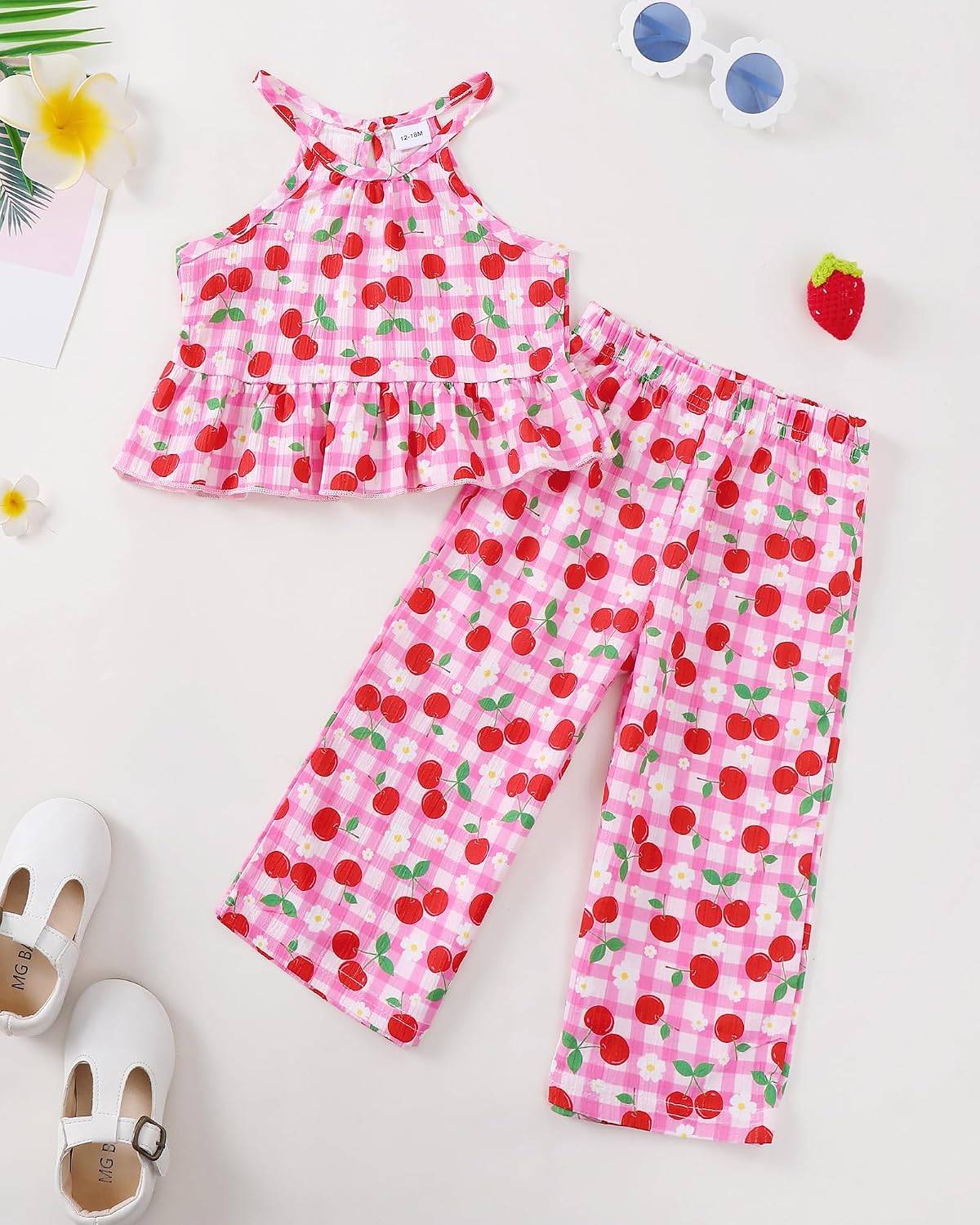 Kucnuzki Ropa de bebé niña pequeña trajes de verano Cami volantes halter tops pantalones de pierna ancha niños conjunto de ropa floral
