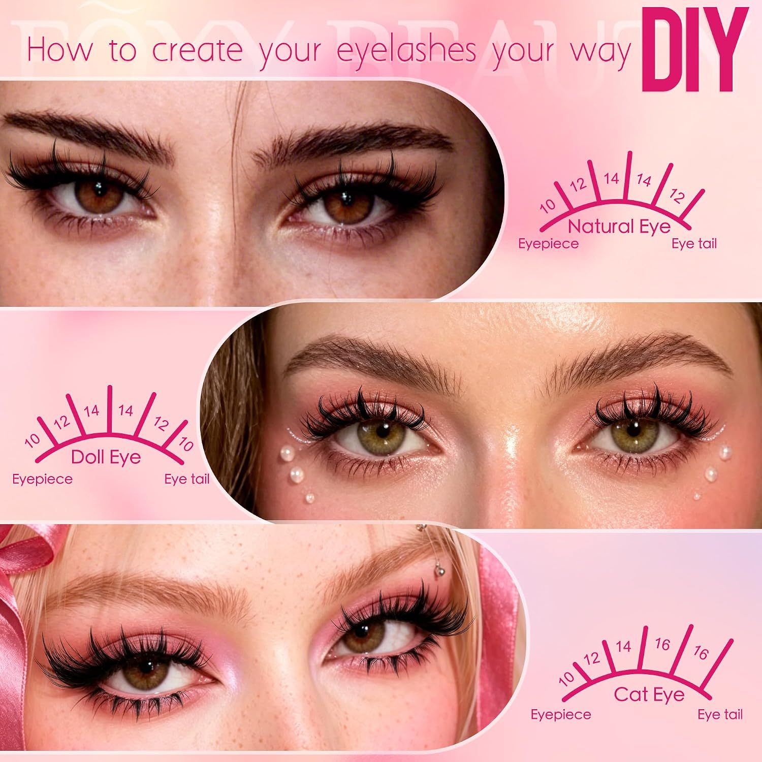 Foxy Beauty - Racimos de pestañas naturales – racimos de pestañas finas y esponjosas, extensiones de pestañas anchas con pestañas inferiores de bonificación