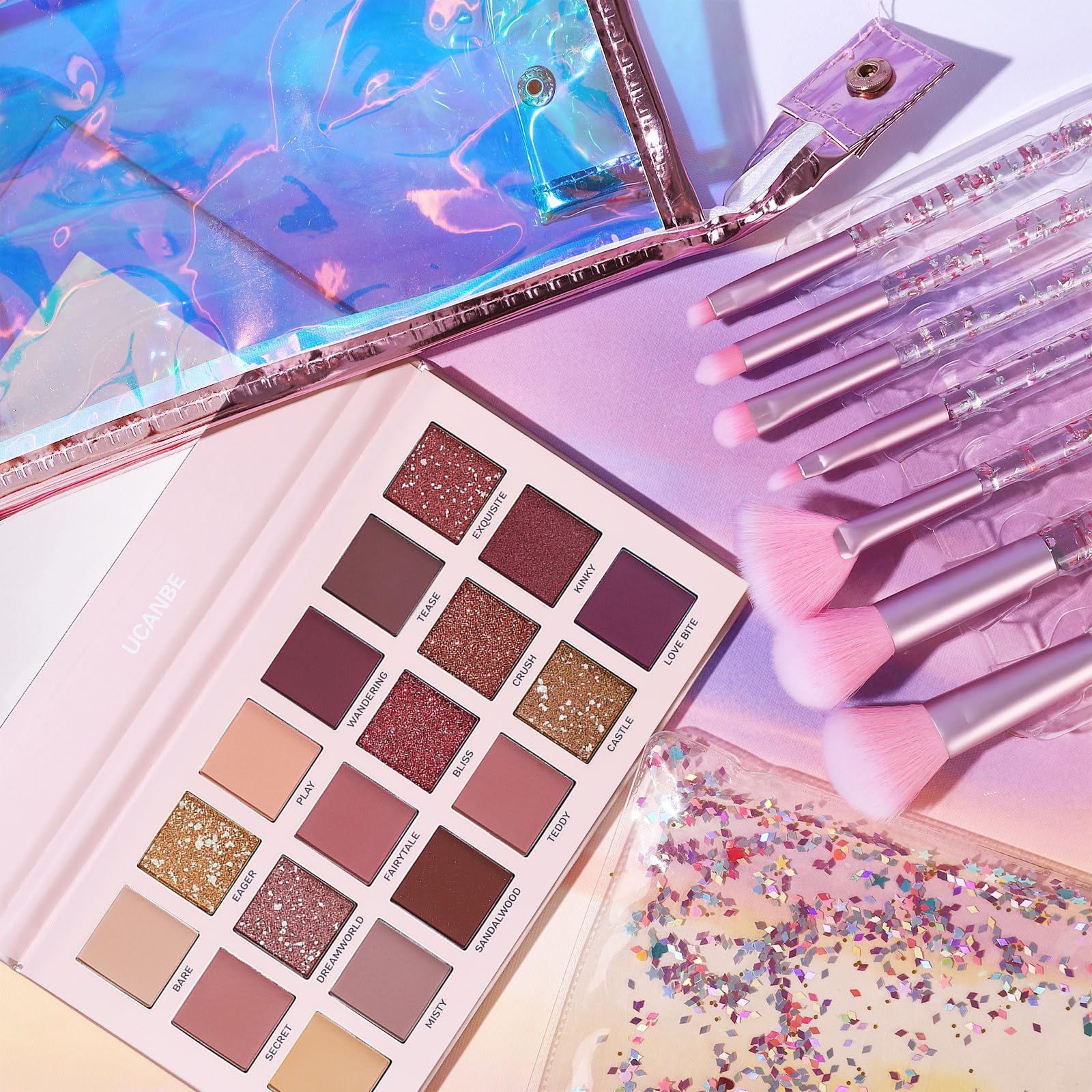 UCANBE Kit de paleta de sombra de ojos profesional de 18 colores con aroma desnudo, larga duración, multi brillo reflectante mate con brillo prensado, perlas de sombra de ojos, maquillaje en polvo