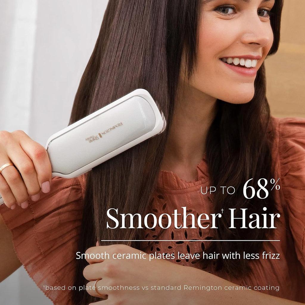 Remington Shine Therapy - Alisadora de cabello de 2 pulgadas, plancha alisadora infundida con aceite de argán y queratina, plancha alisadora profesional de cerámica para menos frizz, herramientas de | Ceramic flat iron plates infused with Argan Oil and Ke
