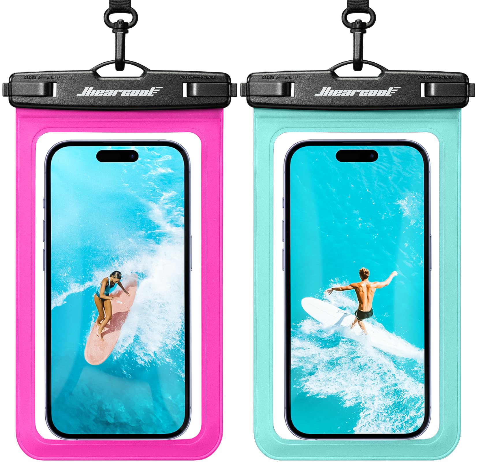 Hiearcool Funda impermeable IPX8 para iPhone 17/16/15/14 Pro Max, bolsa seca para teléfono celular para artículos esenciales de playa y crucero, pantalla táctil, cordón incluido, paquete de 2 (se adapta a hasta 8.9 pulgadas)
