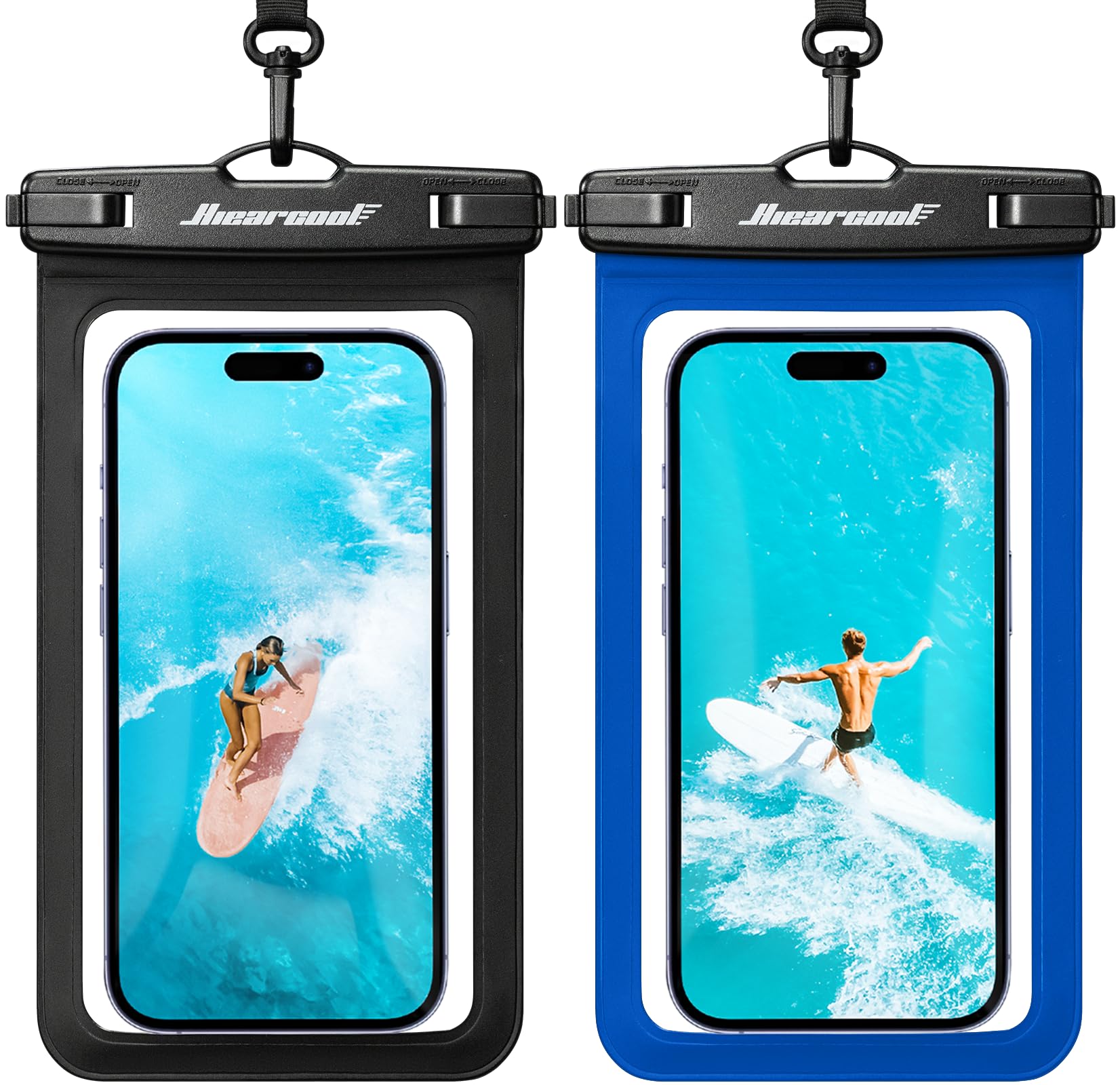 Hiearcool Funda impermeable IPX8 para iPhone 17/16/15/14 Pro Max, bolsa seca para teléfono celular para artículos esenciales de playa y crucero, pantalla táctil, cordón incluido, paquete de 2 (se adapta a hasta 8.9 pulgadas)