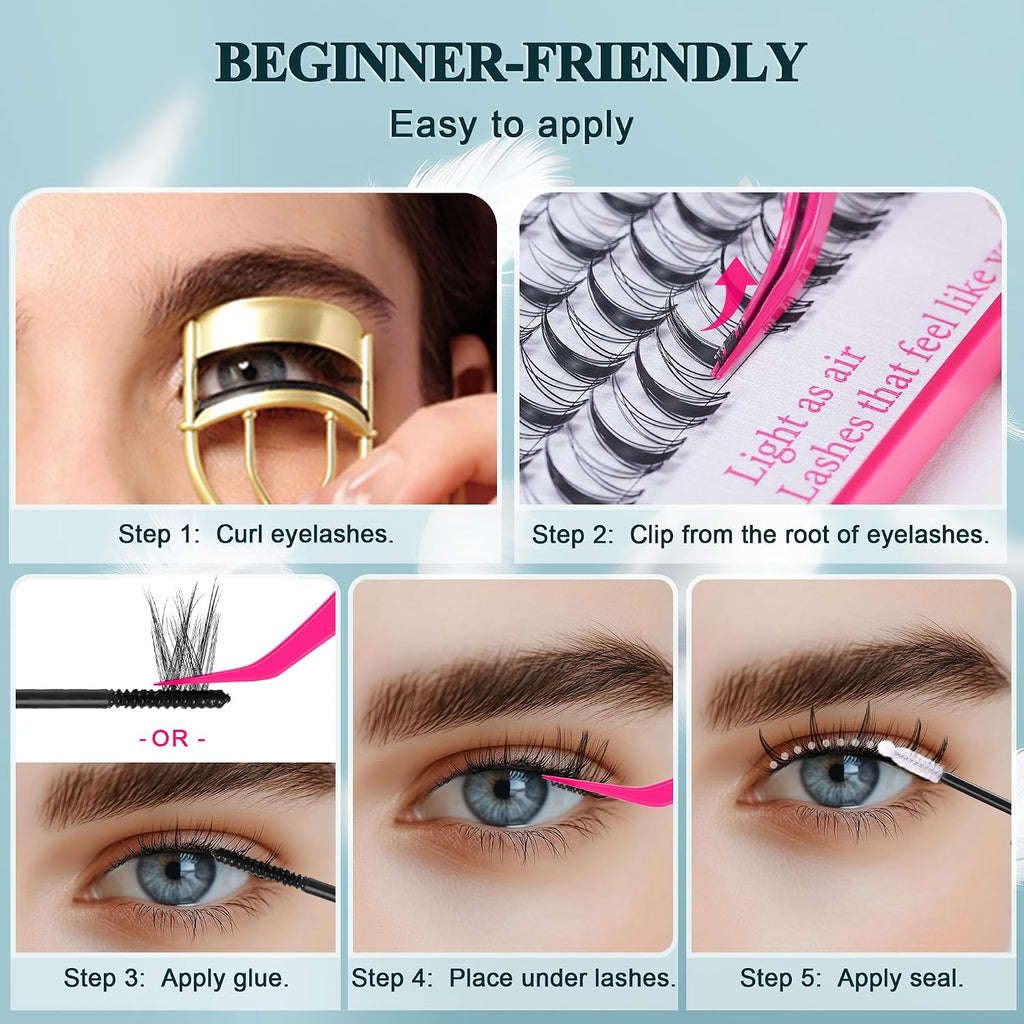 Foxy Beauty - Racimos de pestañas naturales – racimos de pestañas finas y esponjosas, extensiones de pestañas anchas con pestañas inferiores de bonificación