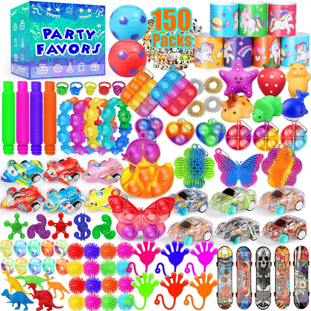 Recuerdos de fiesta para niños de 8-12 y 4-8 años, paquete de 150 juguetes fidget a granel, juguetes de caja del tesoro para el aula, rellenos para calcetines, bolsas de dulces, premios de aula