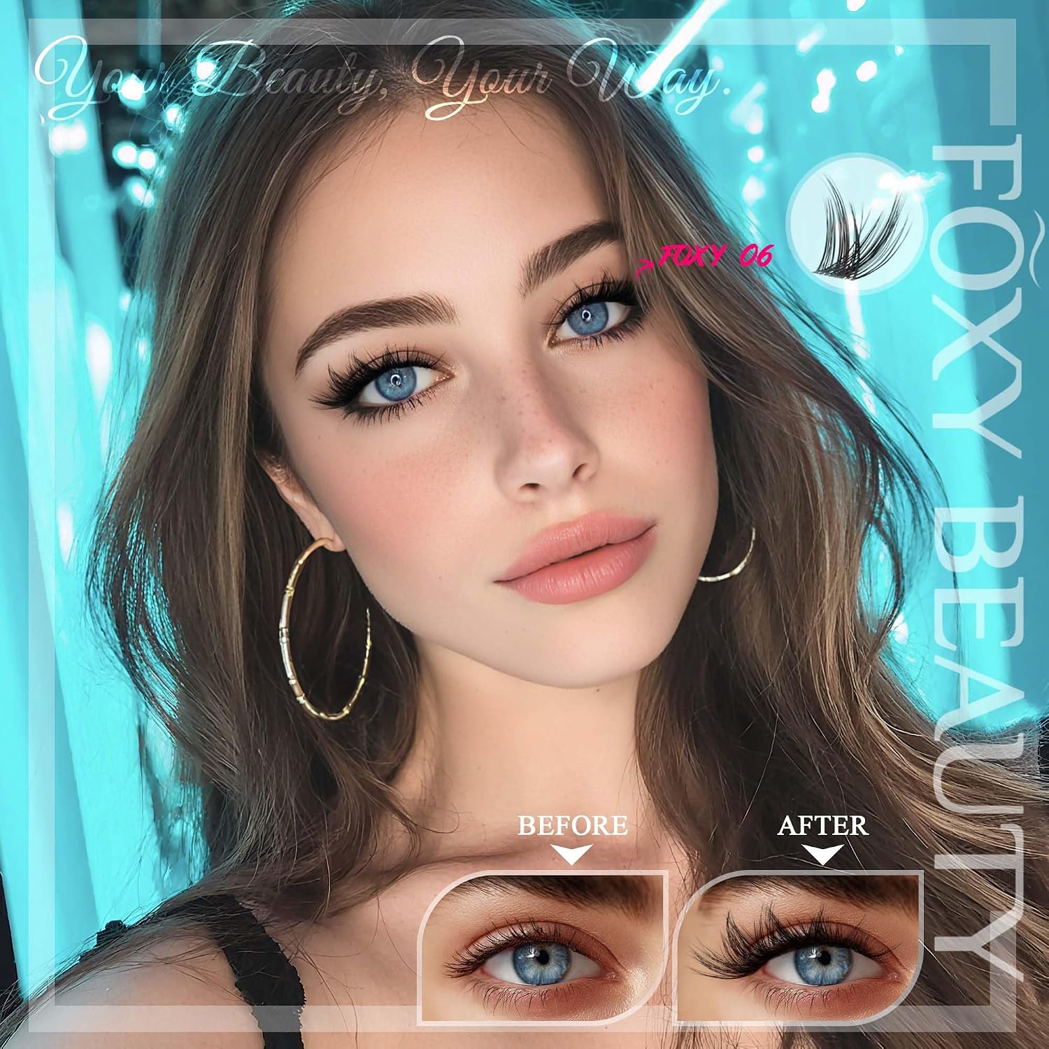 Foxy Beauty - Racimos de pestañas naturales – racimos de pestañas finas y esponjosas, extensiones de pestañas anchas con pestañas inferiores de bonificación