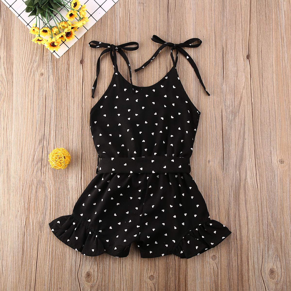 Toddler Baby Girl Heart Print Suspender Romper Jumpsuit Playsuit Holiday Clothes Kids Summer Outfit
