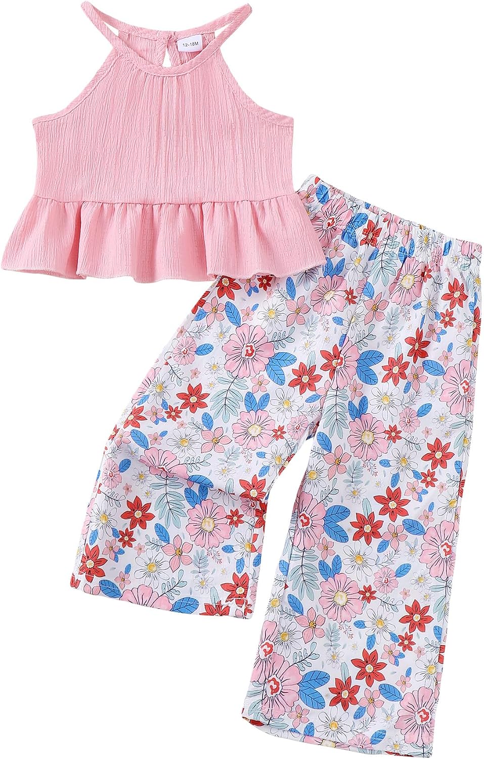 Kucnuzki Ropa de bebé niña pequeña trajes de verano Cami volantes halter tops pantalones de pierna ancha niños conjunto de ropa floral