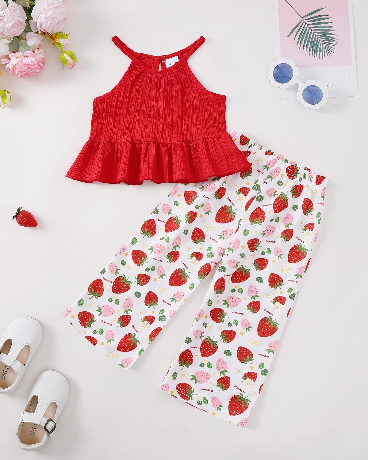 Kucnuzki Ropa de bebé niña pequeña trajes de verano Cami volantes halter tops pantalones de pierna ancha niños conjunto de ropa floral