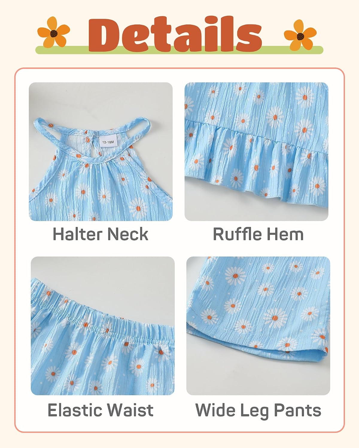 Kucnuzki Ropa de bebé niña pequeña trajes de verano Cami volantes halter tops pantalones de pierna ancha niños conjunto de ropa floral