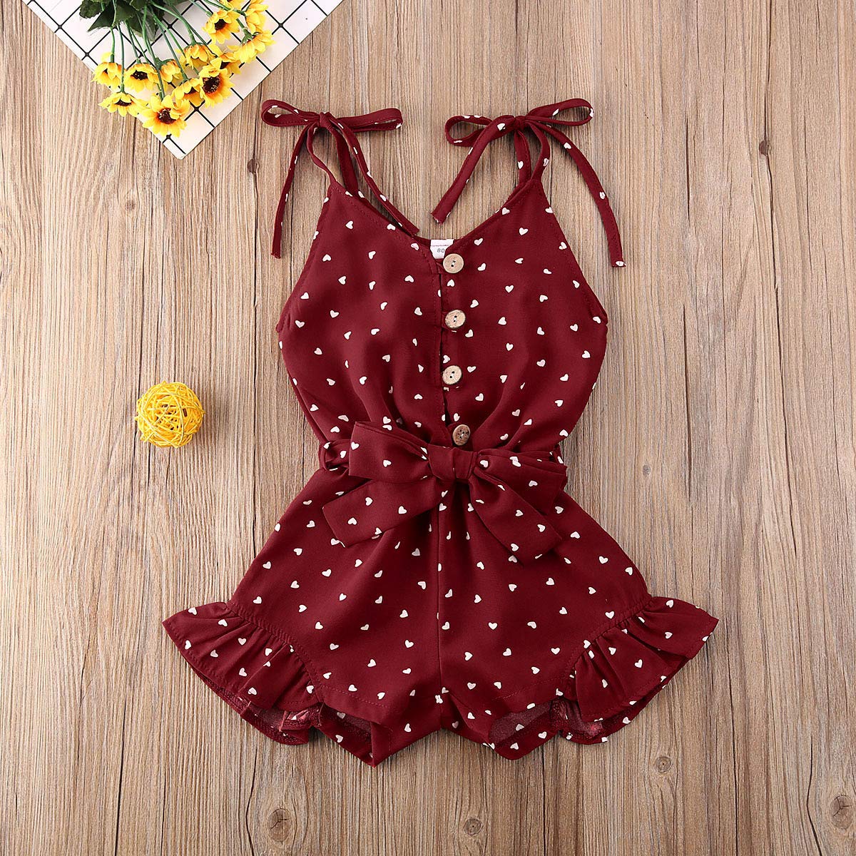 Toddler Baby Girl Heart Print Suspender Romper Jumpsuit Playsuit Holiday Clothes Kids Summer Outfit