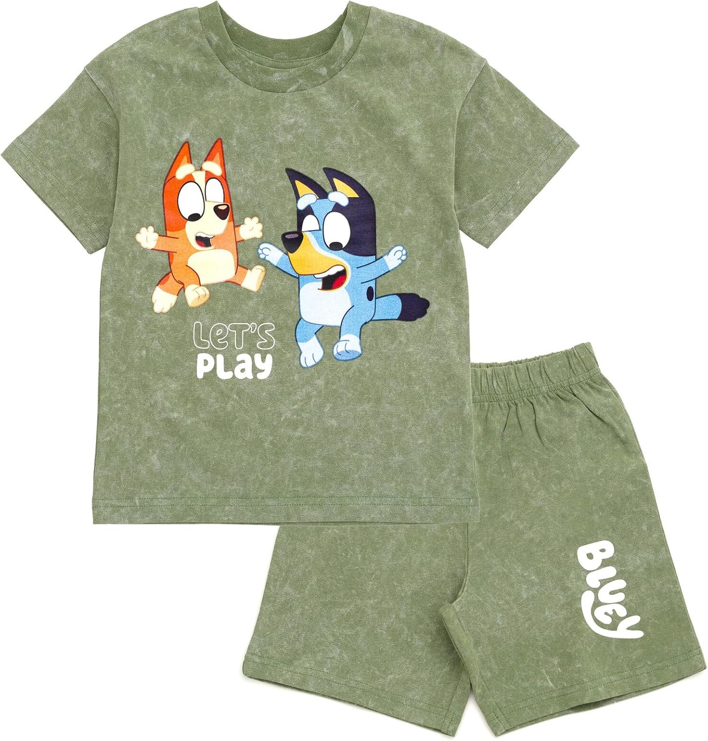 Bluey - Conjunto de camiseta con hombros caídos y pantalones cortos para niños de tamaños de bebé a grandes (2T - 10-12)
