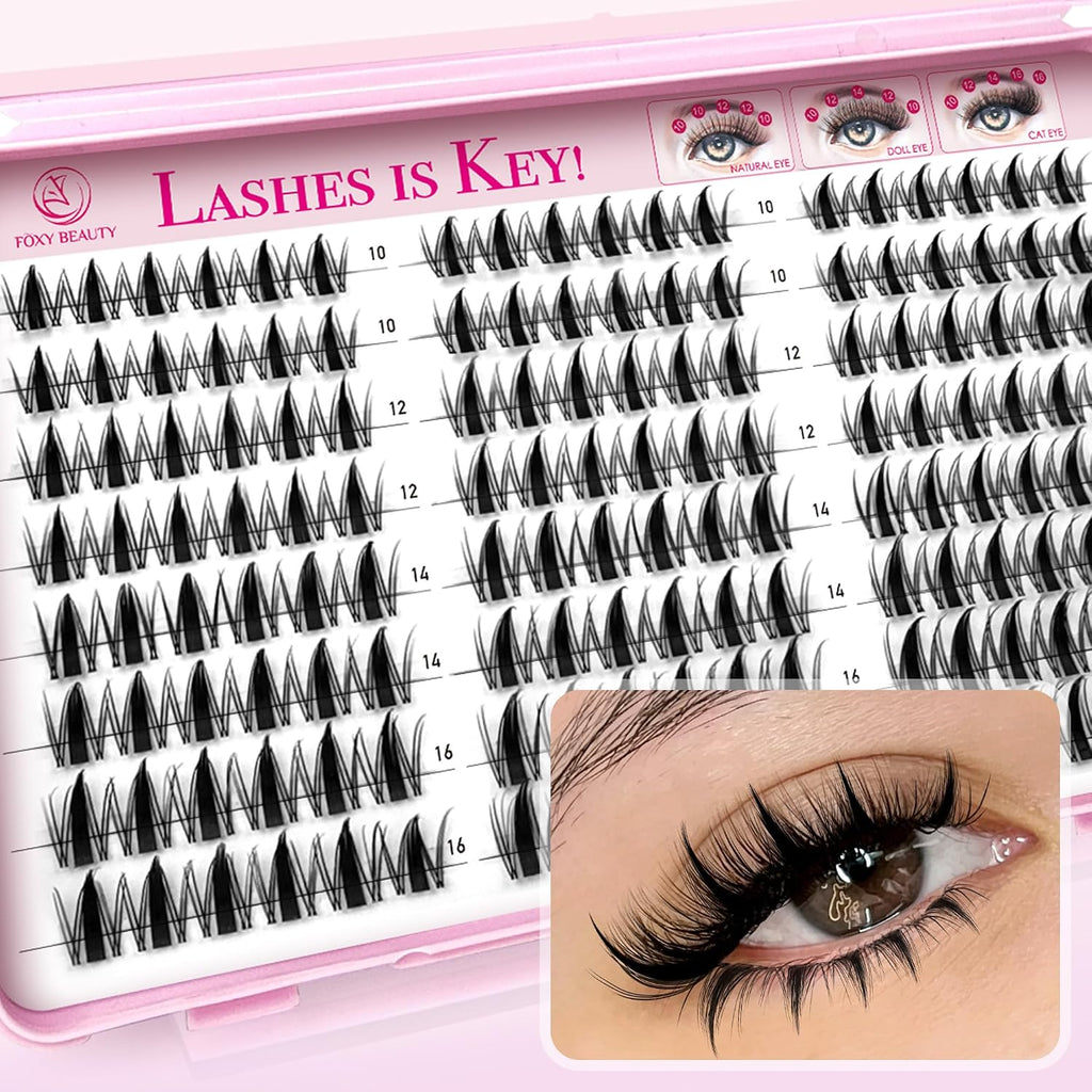 Foxy Beauty - Racimos de pestañas naturales – racimos de pestañas finas y esponjosas, extensiones de pestañas anchas con pestañas inferiores de bonificación