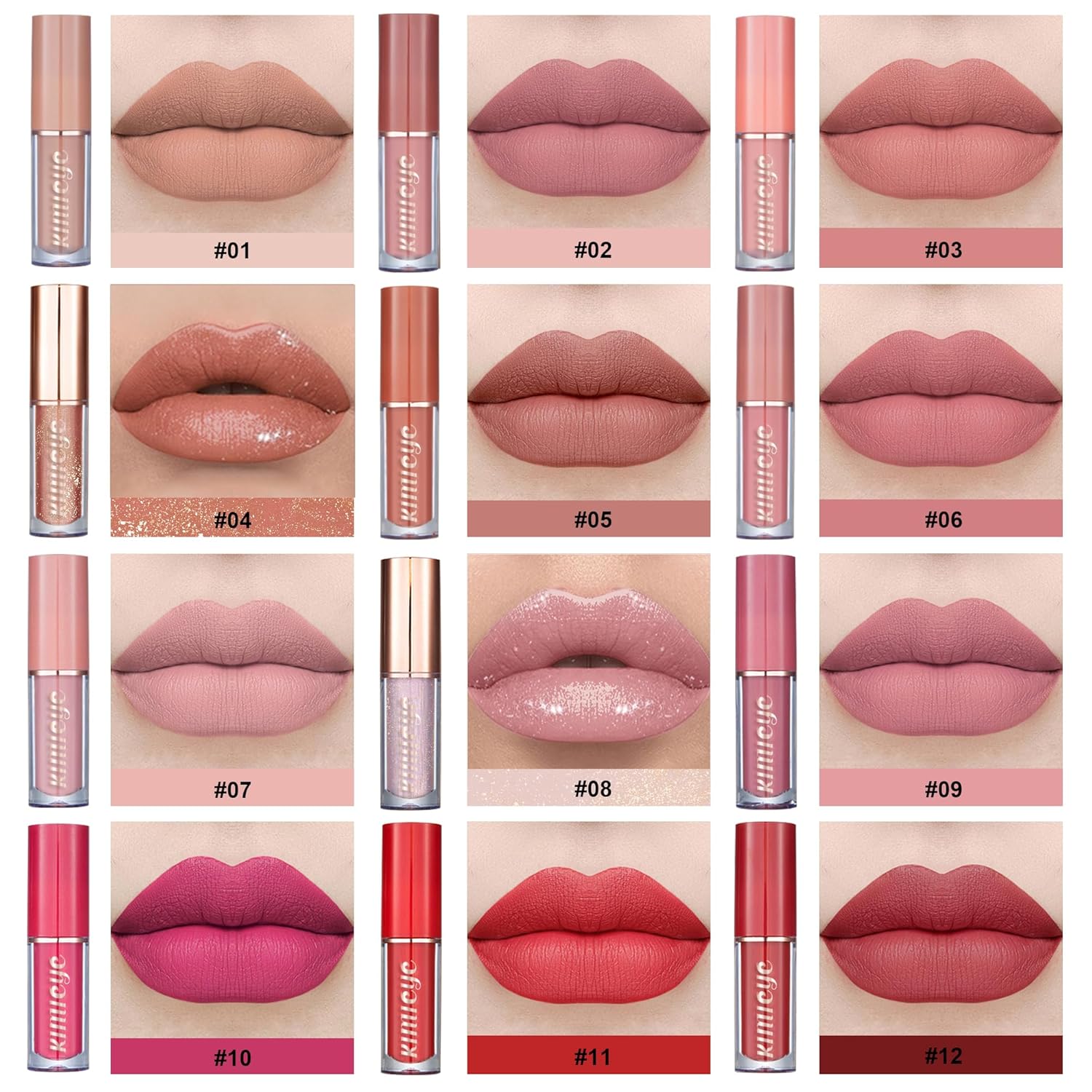 12Pcs Liquid Lipstick Set, Shades with Matte Gloss Lip Tint, Set A | Waterproof, Long Lasting, Quick-drying, Non-Stick Cup, Up to 12H Wear, Professional Lip Makeup Gift Kit