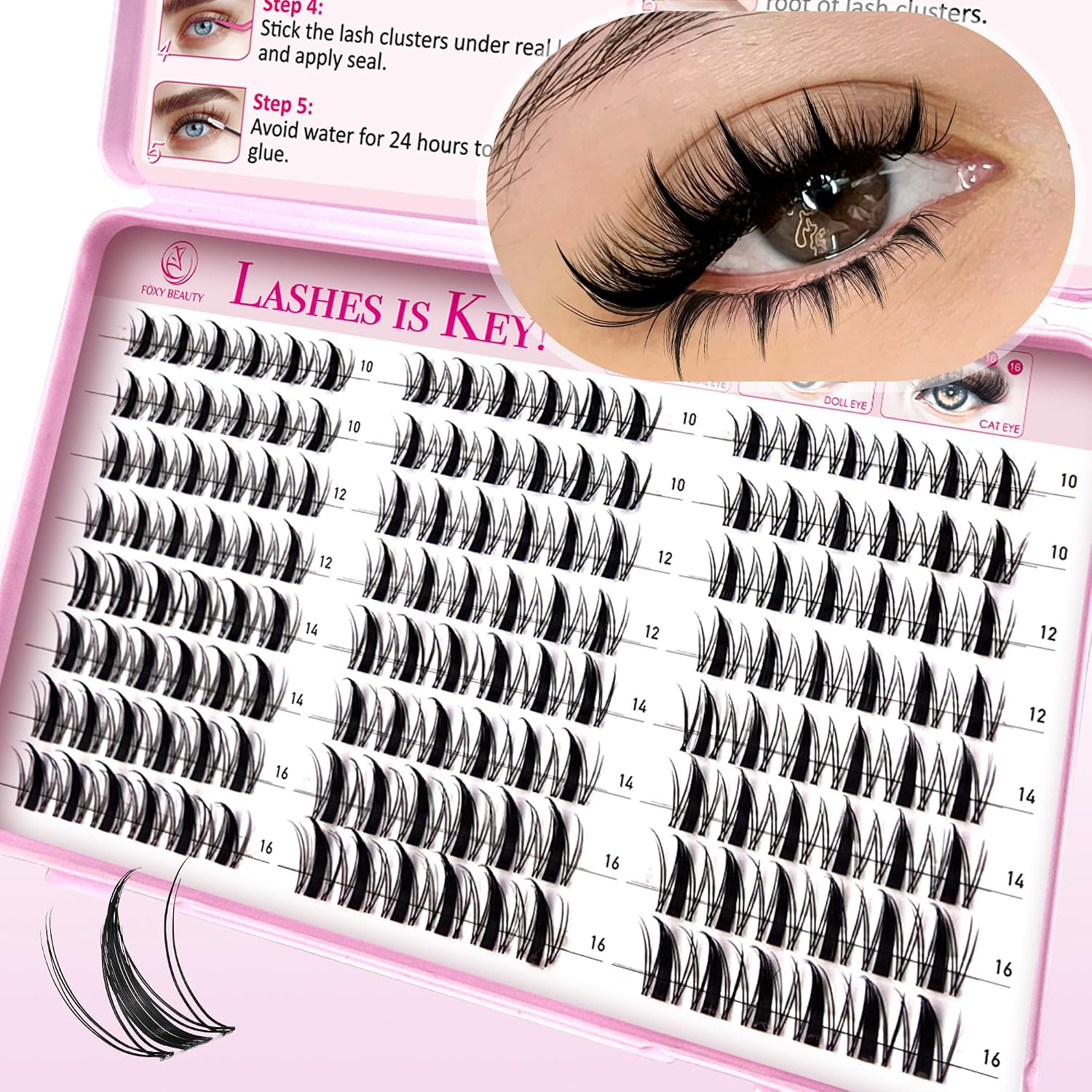 Foxy Beauty - Racimos de pestañas naturales – racimos de pestañas finas y esponjosas, extensiones de pestañas anchas con pestañas inferiores de bonificación