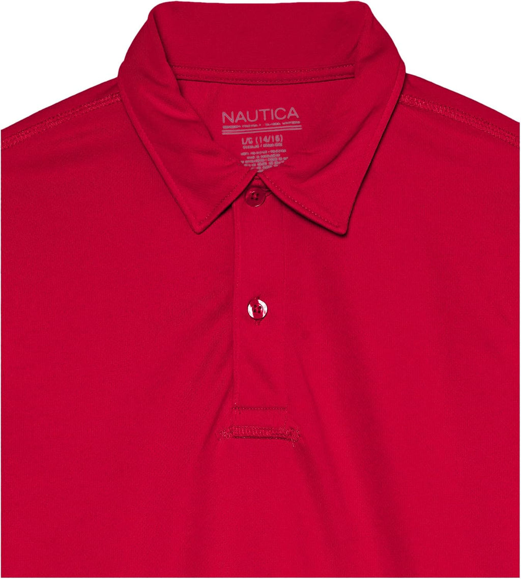 Nautica - Polo de uniforme escolar para niños, de manga corta, sensorial, cierre de botones, material de alto rendimiento que absorbe la humedad