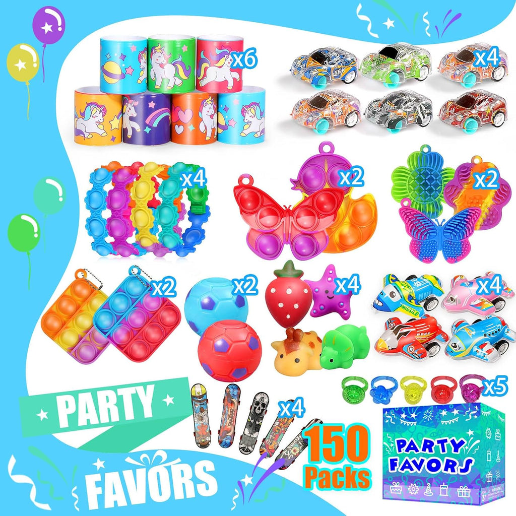 Recuerdos de fiesta para niños de 8-12 y 4-8 años, paquete de 150 juguetes fidget a granel, juguetes de caja del tesoro para el aula, rellenos para calcetines, bolsas de dulces, premios de aula