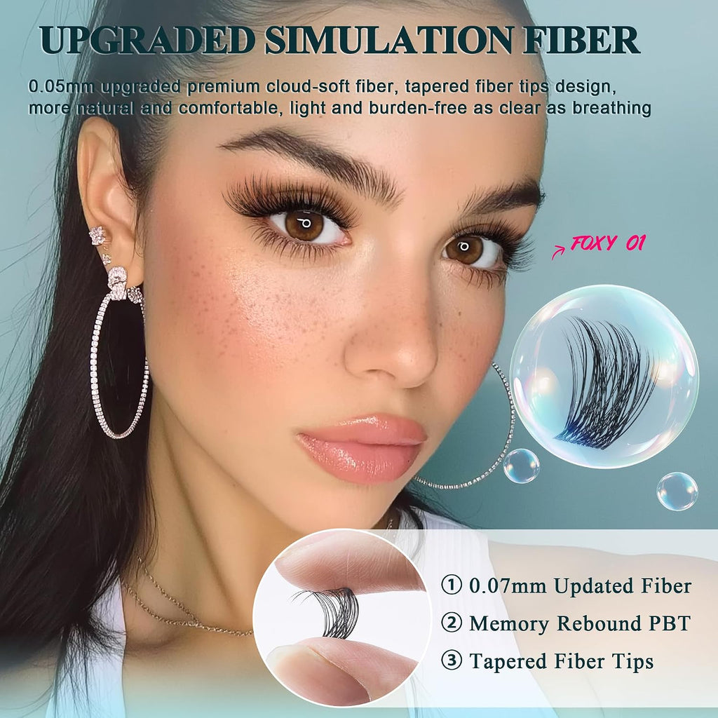 Foxy Beauty - Racimos de pestañas naturales – racimos de pestañas finas y esponjosas, extensiones de pestañas anchas con pestañas inferiores de bonificación