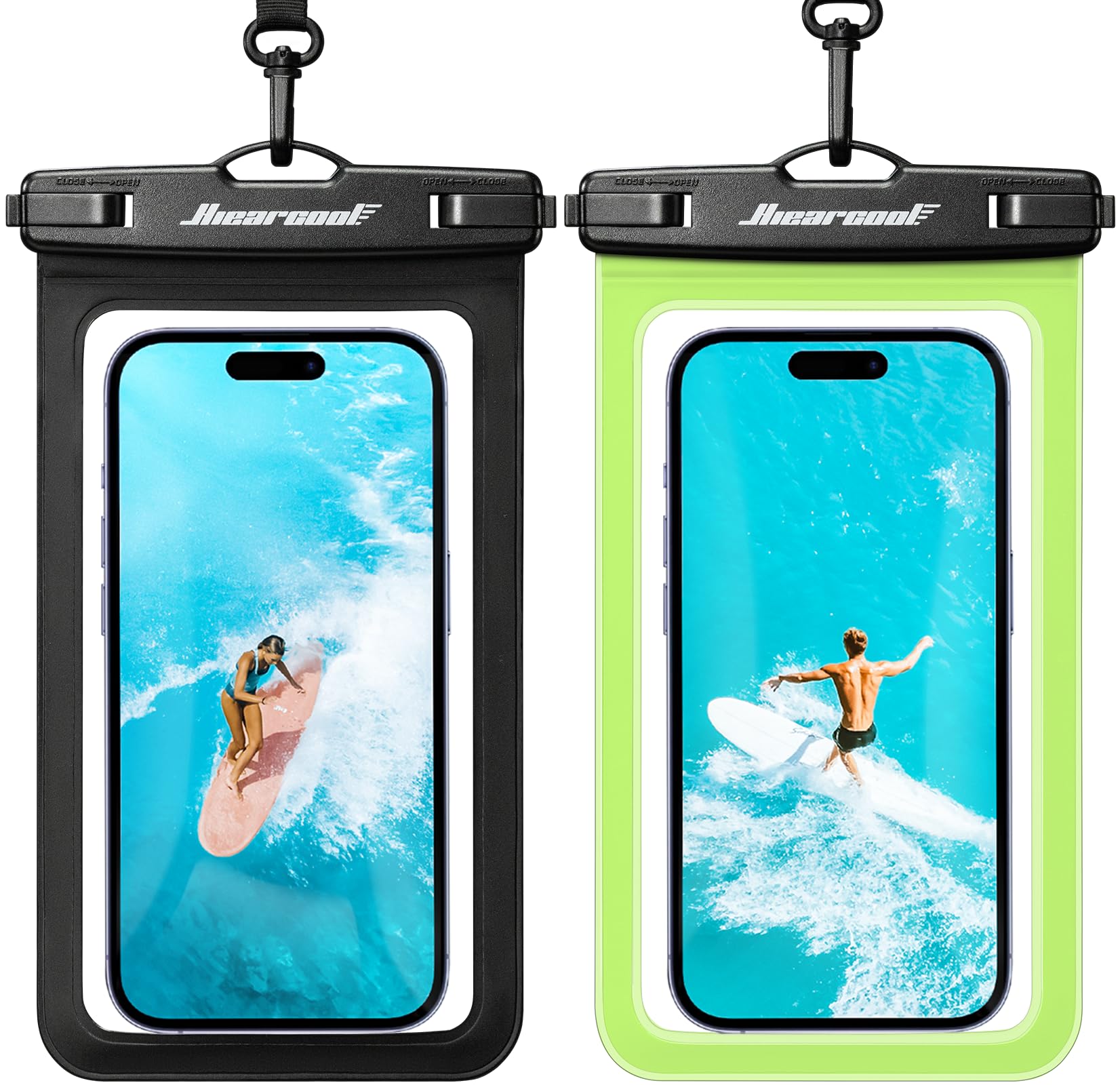 Hiearcool Funda impermeable IPX8 para iPhone 17/16/15/14 Pro Max, bolsa seca para teléfono celular para artículos esenciales de playa y crucero, pantalla táctil, cordón incluido, paquete de 2 (se adapta a hasta 8.9 pulgadas)