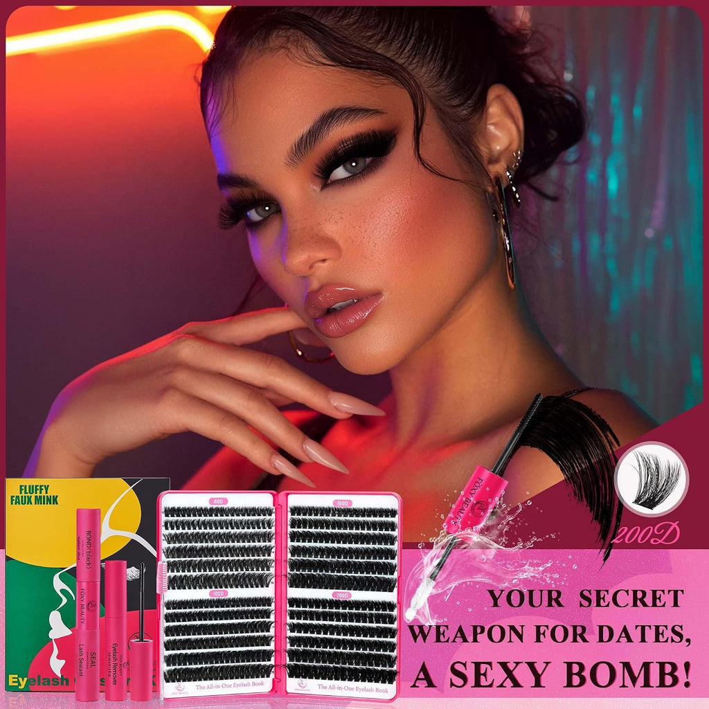Foxy Beauty - Racimos de pestañas naturales – racimos de pestañas finas y esponjosas, extensiones de pestañas anchas con pestañas inferiores de bonificación