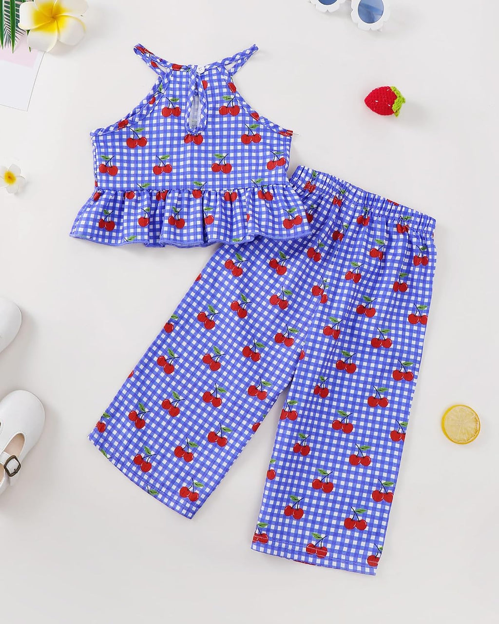 Kucnuzki Ropa de bebé niña pequeña trajes de verano Cami volantes halter tops pantalones de pierna ancha niños conjunto de ropa floral
