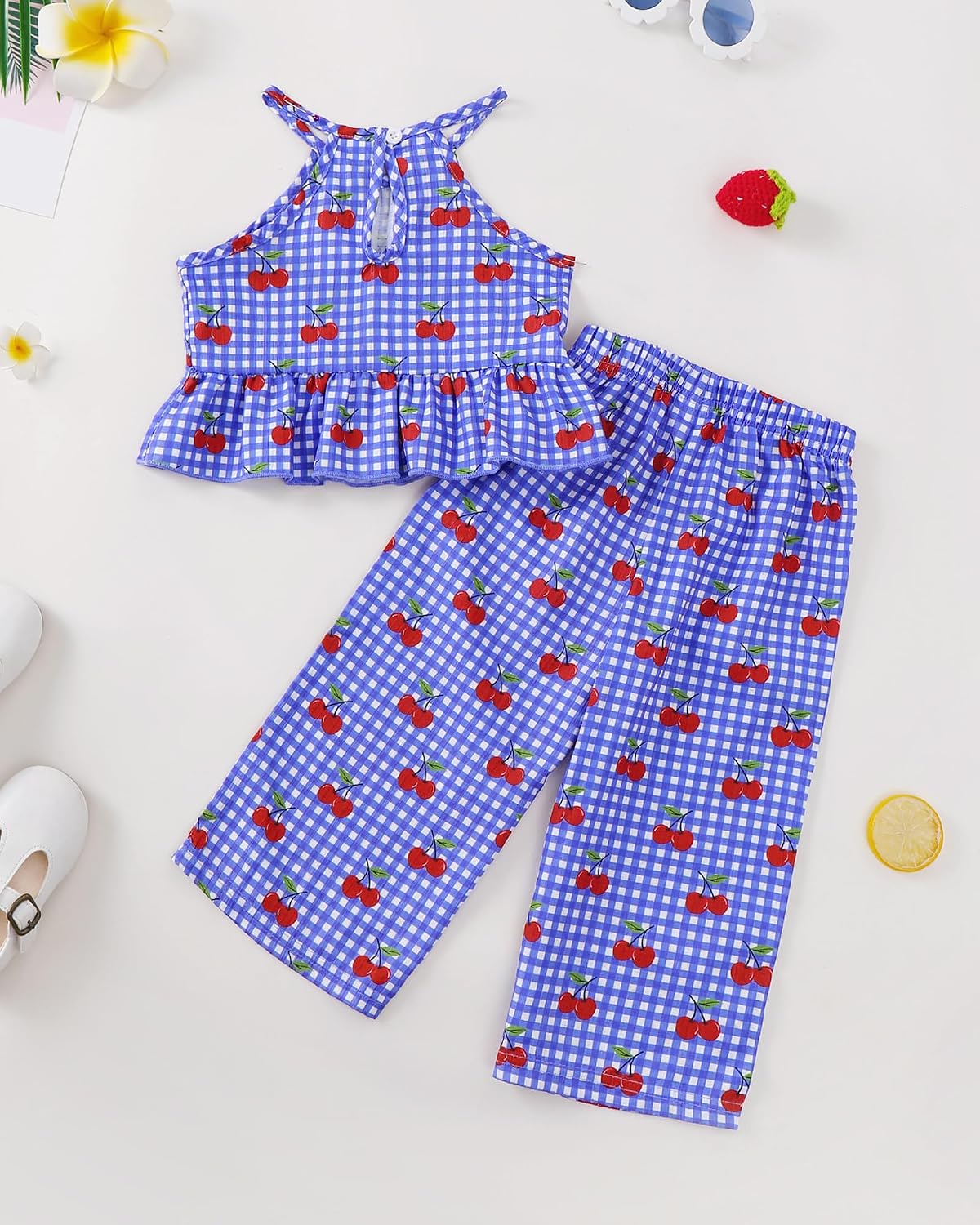 Kucnuzki Ropa de bebé niña pequeña trajes de verano Cami volantes halter tops pantalones de pierna ancha niños conjunto de ropa floral