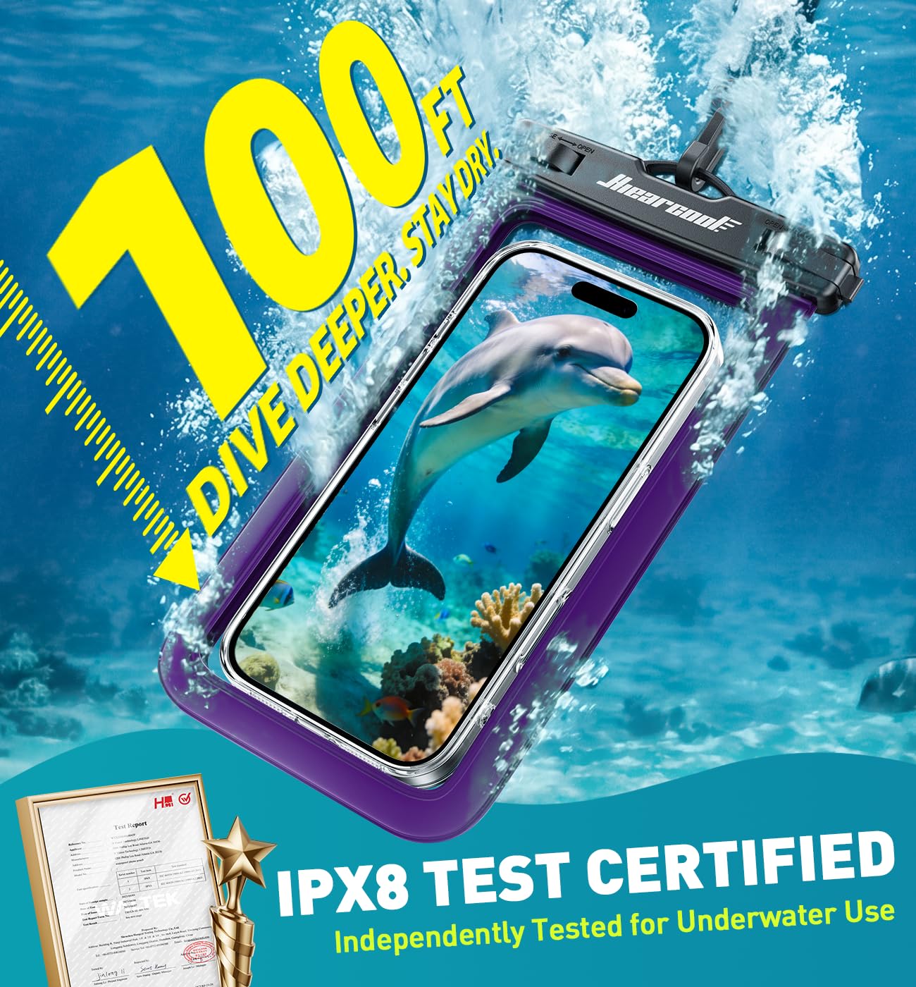 Hiearcool Funda impermeable IPX8 para iPhone 17/16/15/14 Pro Max, bolsa seca para teléfono celular para artículos esenciales de playa y crucero, pantalla táctil, cordón incluido, paquete de 2 (se adapta a hasta 8.9 pulgadas)