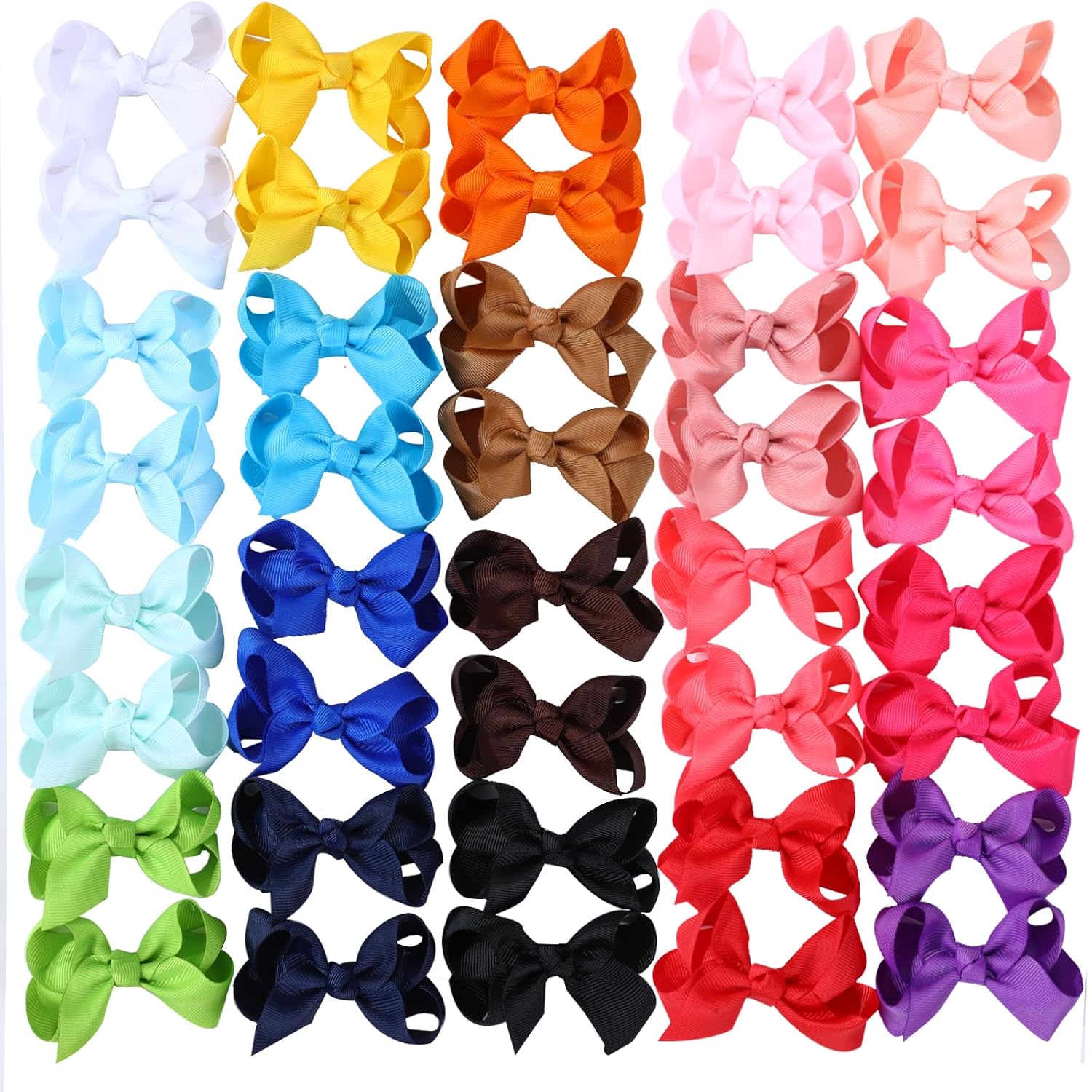 40PCS 3Inch Hair Bows for Girls,Hand-made Grosgrain Ribbon Hair Bow Alligator Clips Hair Accessories for Toddlers Baby Girls Kids Teens in Pairs