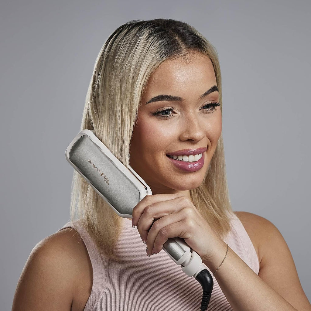 Remington Shine Therapy - Alisadora de cabello de 2 pulgadas, plancha alisadora infundida con aceite de argán y queratina, plancha alisadora profesional de cerámica para menos frizz, herramientas de | Ceramic flat iron plates infused with Argan Oil and Ke