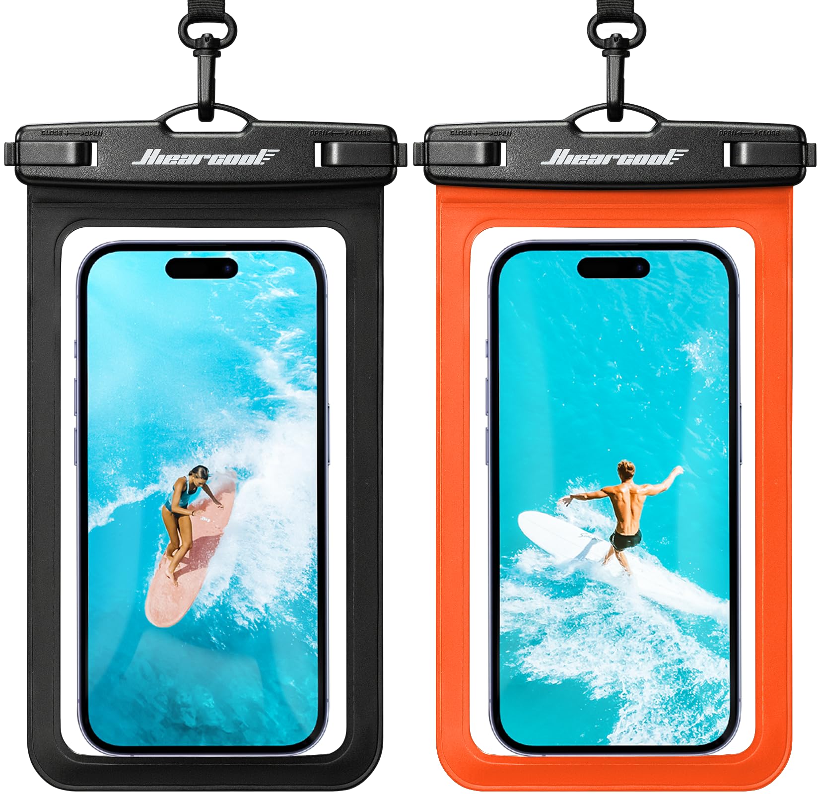 Hiearcool Funda impermeable IPX8 para iPhone 17/16/15/14 Pro Max, bolsa seca para teléfono celular para artículos esenciales de playa y crucero, pantalla táctil, cordón incluido, paquete de 2 (se adapta a hasta 8.9 pulgadas)