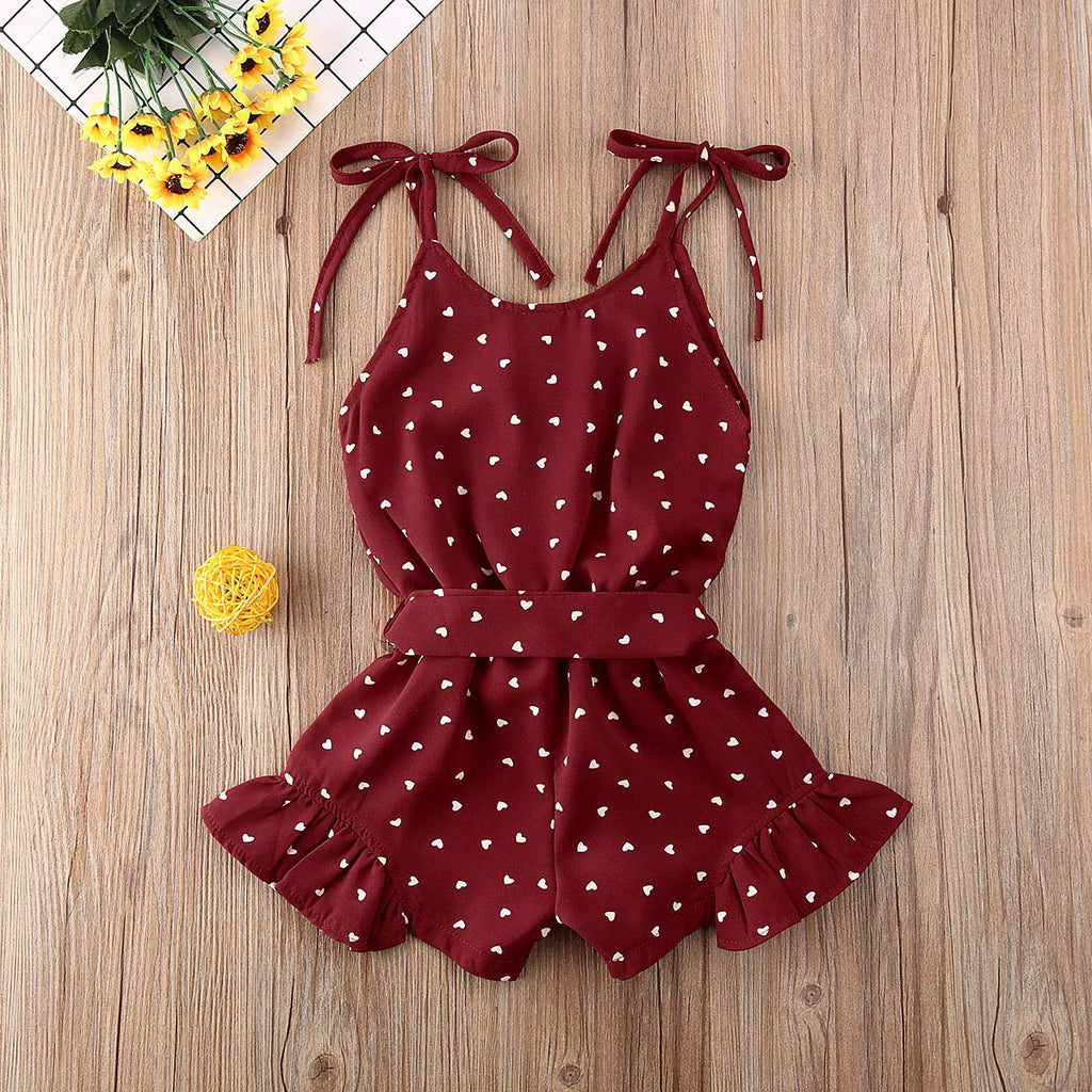 Toddler Baby Girl Heart Print Suspender Romper Jumpsuit Playsuit Holiday Clothes Kids Summer Outfit