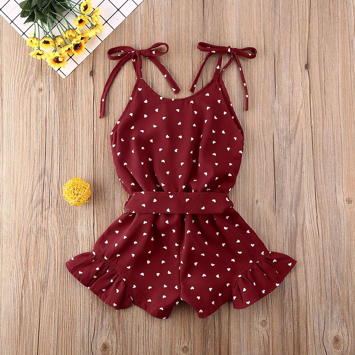Toddler Baby Girl Heart Print Suspender Romper Jumpsuit Playsuit Holiday Clothes Kids Summer Outfit