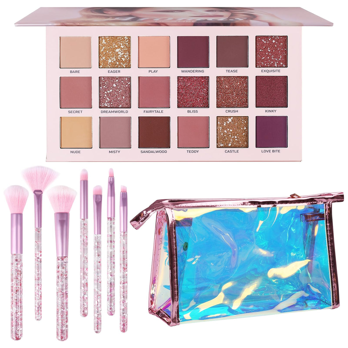 UCANBE Kit de paleta de sombra de ojos profesional de 18 colores con aroma desnudo, larga duración, multi brillo reflectante mate con brillo prensado, perlas de sombra de ojos, maquillaje en polvo