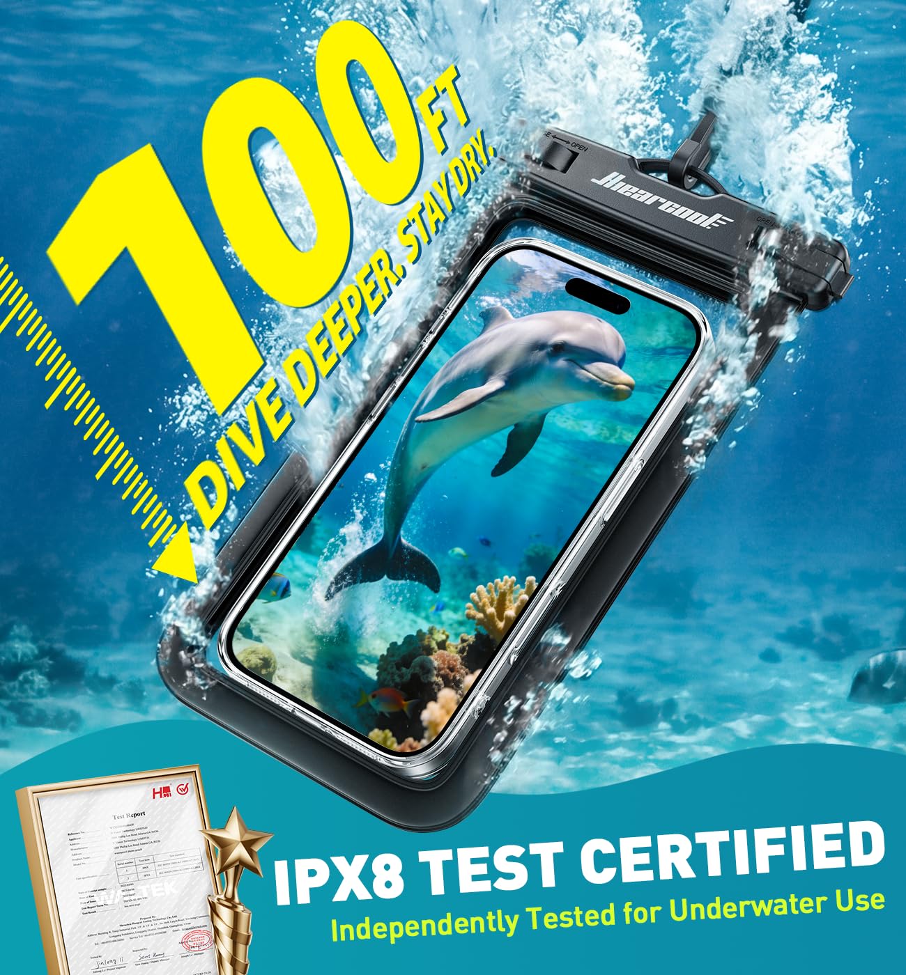 Hiearcool Funda impermeable IPX8 para iPhone 17/16/15/14 Pro Max, bolsa seca para teléfono celular para artículos esenciales de playa y crucero, pantalla táctil, cordón incluido, paquete de 2 (se adapta a hasta 8.9 pulgadas)