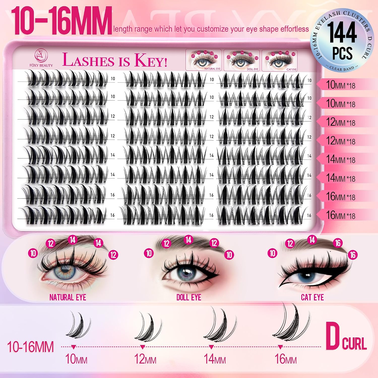 Foxy Beauty - Racimos de pestañas naturales – racimos de pestañas finas y esponjosas, extensiones de pestañas anchas con pestañas inferiores de bonificación