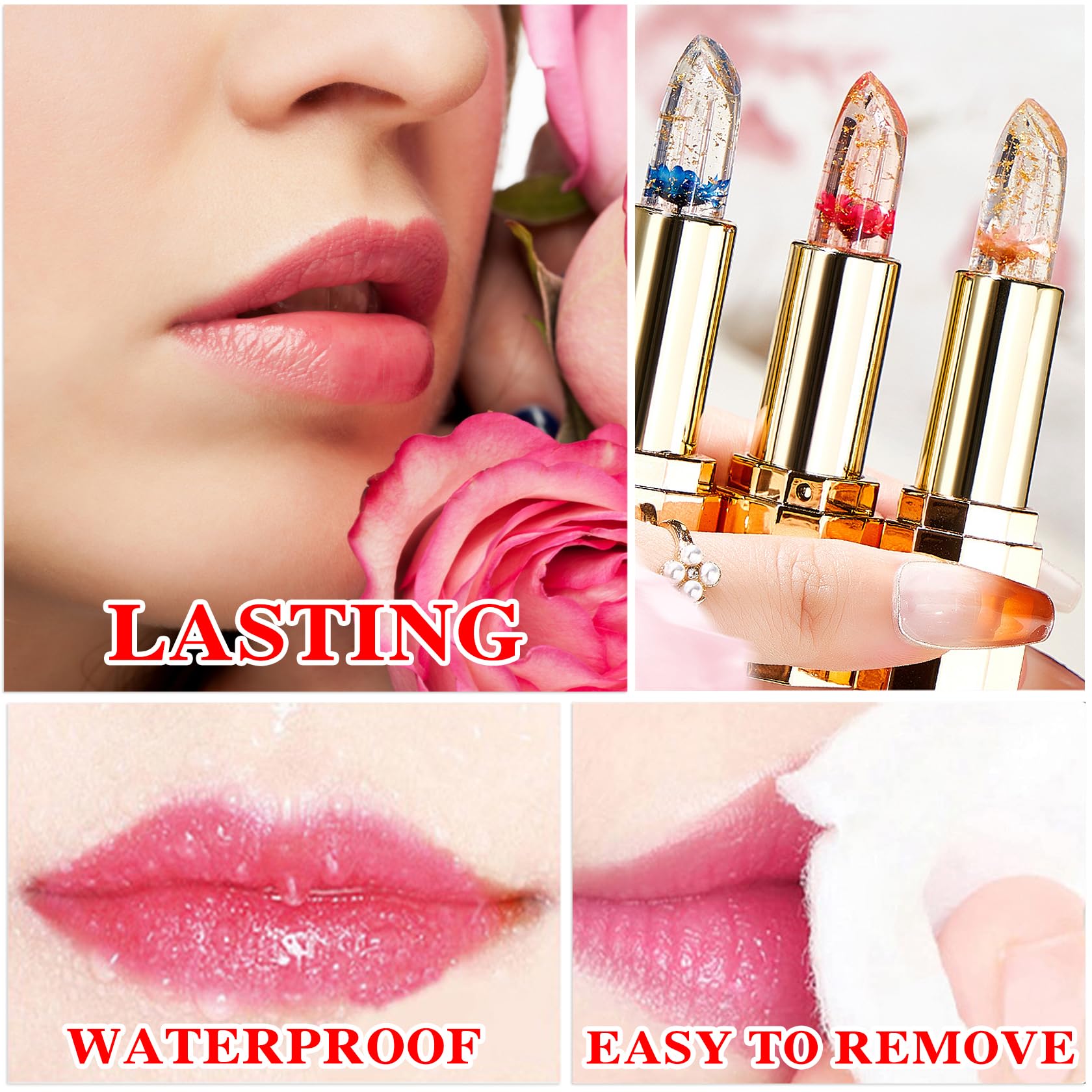 Labial de aloe vera, cuidado labial de larga duración, bálsamo labial nutritivo y voluminizador, brillo labial, cambio de color mágico con temperatura, 3 unidades