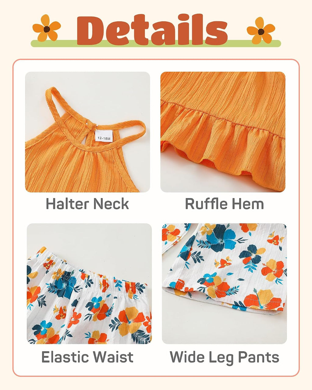 Kucnuzki Ropa de bebé niña pequeña trajes de verano Cami volantes halter tops pantalones de pierna ancha niños conjunto de ropa floral
