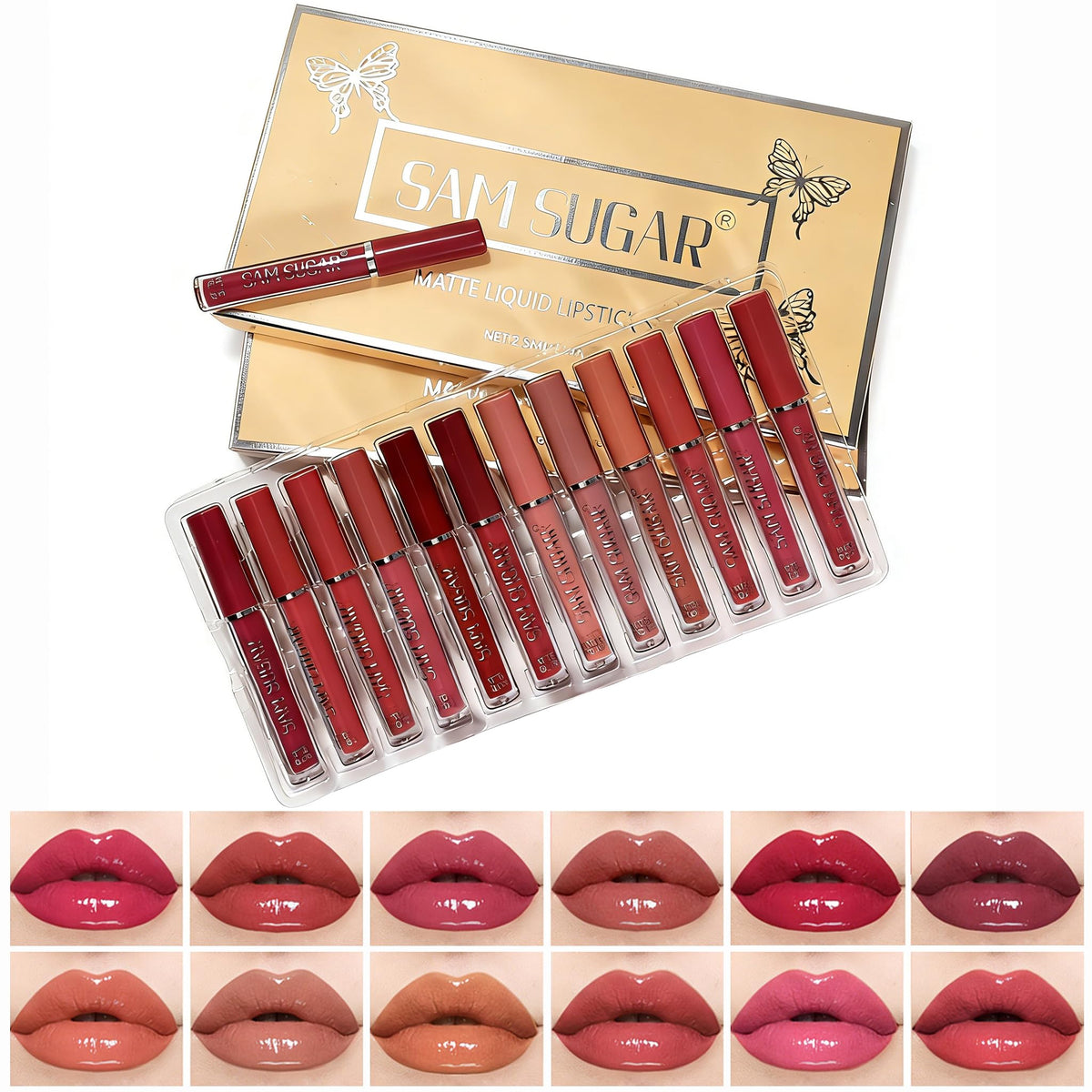 12Pcs Liquid Lipstick Set, Shades with Matte Gloss Lip Tint, Set A | Waterproof, Long Lasting, Quick-drying, Non-Stick Cup, Up to 12H Wear, Professional Lip Makeup Gift Kit