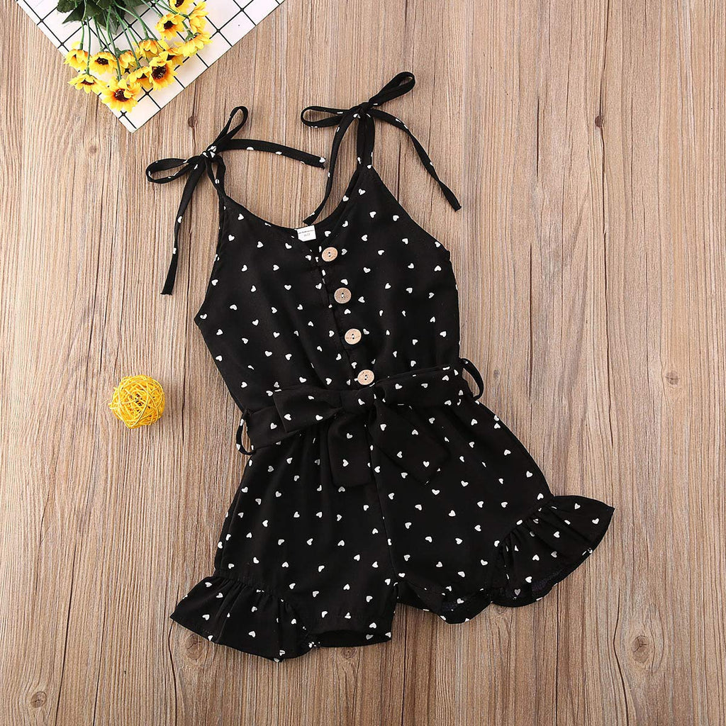 Toddler Baby Girl Heart Print Suspender Romper Jumpsuit Playsuit Holiday Clothes Kids Summer Outfit