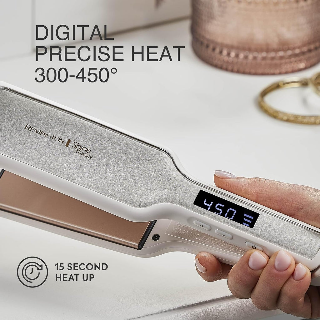 Remington Shine Therapy - Alisadora de cabello de 2 pulgadas, plancha alisadora infundida con aceite de argán y queratina, plancha alisadora profesional de cerámica para menos frizz, herramientas de | Ceramic flat iron plates infused with Argan Oil and Ke
