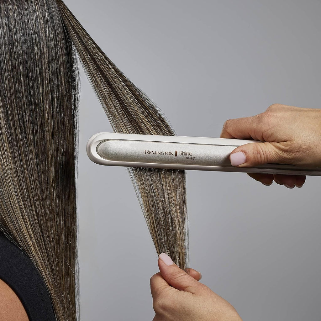 Remington Shine Therapy - Alisadora de cabello de 2 pulgadas, plancha alisadora infundida con aceite de argán y queratina, plancha alisadora profesional de cerámica para menos frizz, herramientas de | Ceramic flat iron plates infused with Argan Oil and Ke