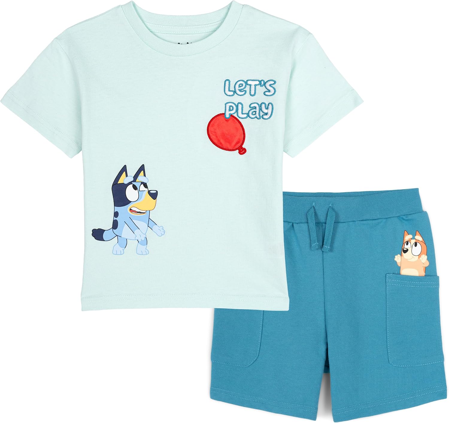 Bluey - Conjunto de camiseta con hombros caídos y pantalones cortos para niños de tamaños de bebé a grandes (2T - 10-12)