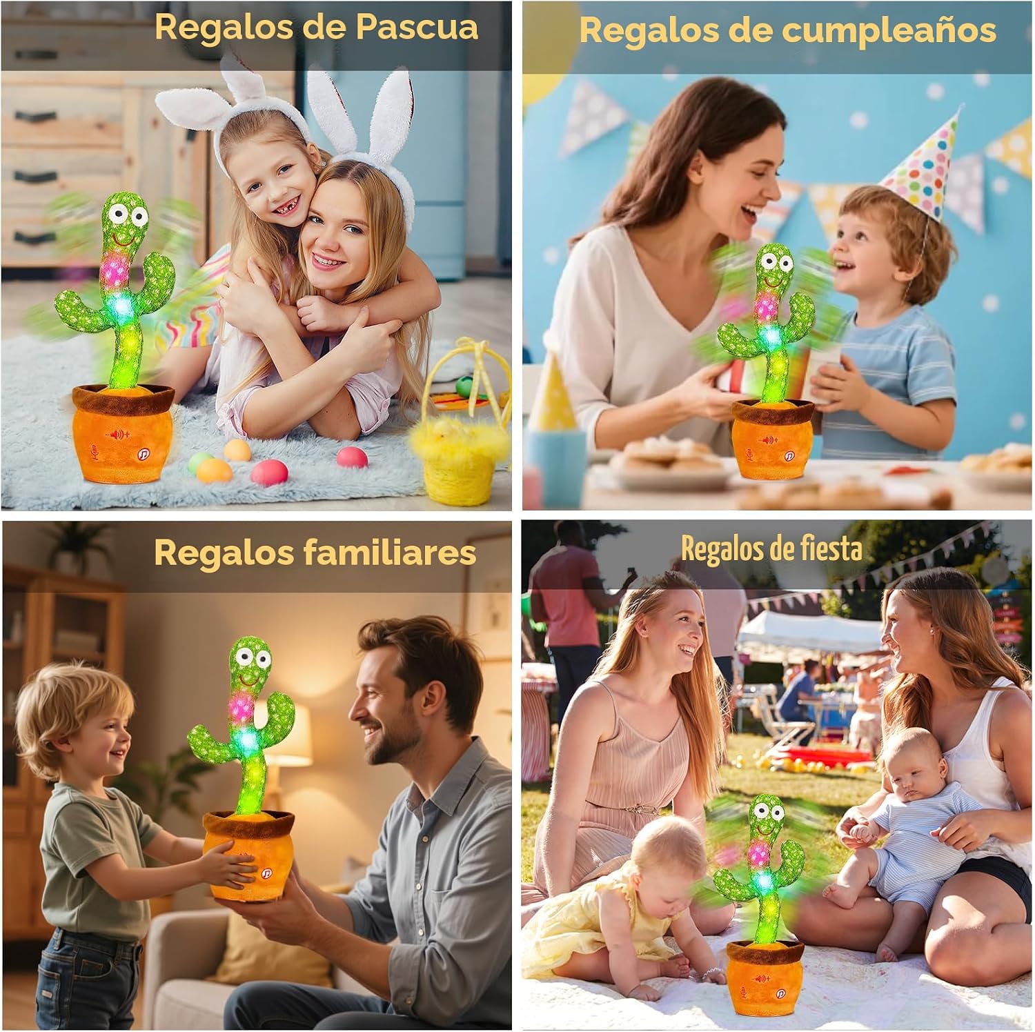 Cactus bailarín parlante - Repite lo que dices graba juguete para bebé | Bebé cantando grabación, imitando, repite lo que dices, musical interactivo, para niños y niñas de 1 año