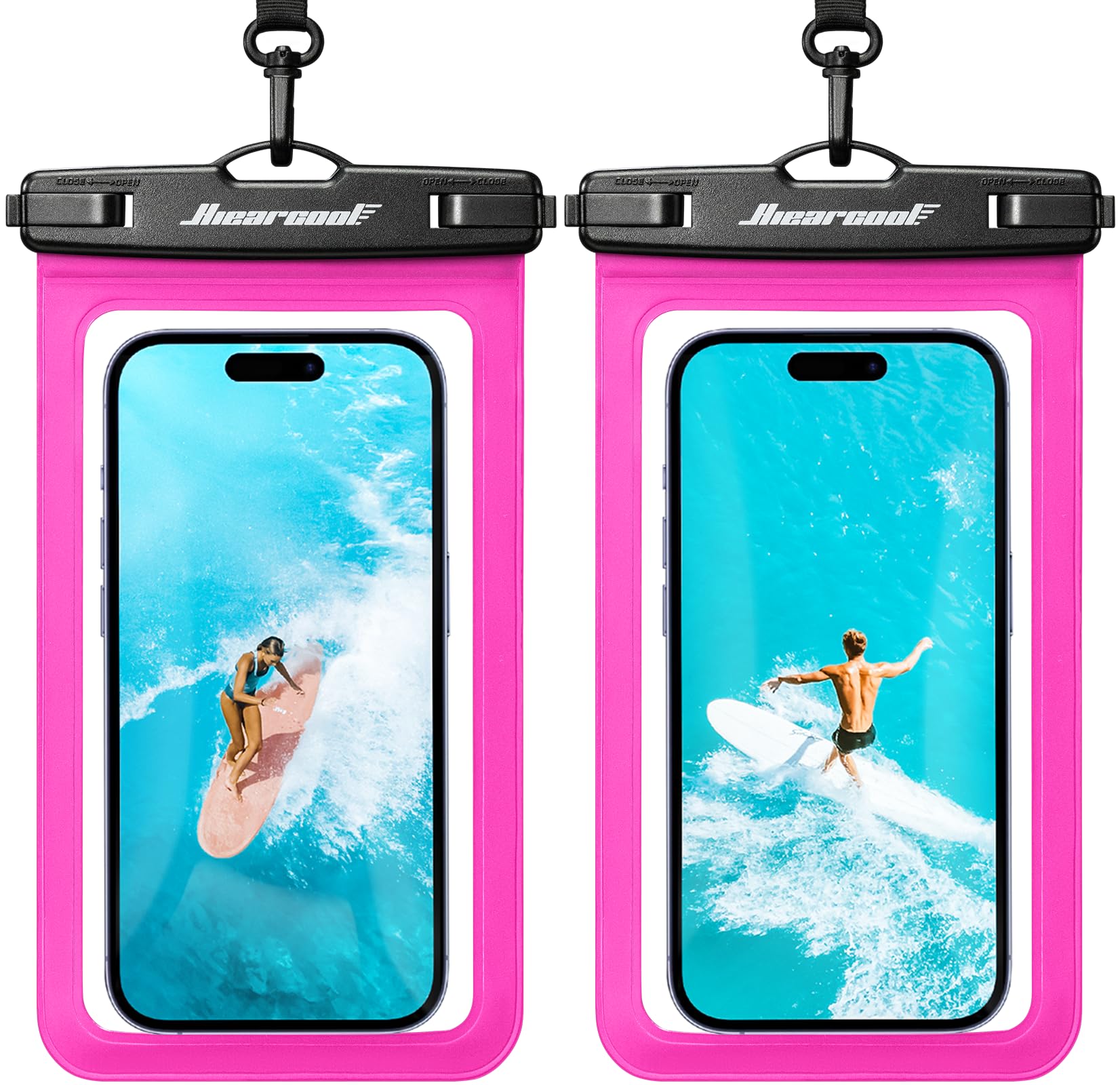 Hiearcool Funda impermeable IPX8 para iPhone 17/16/15/14 Pro Max, bolsa seca para teléfono celular para artículos esenciales de playa y crucero, pantalla táctil, cordón incluido, paquete de 2 (se adapta a hasta 8.9 pulgadas)