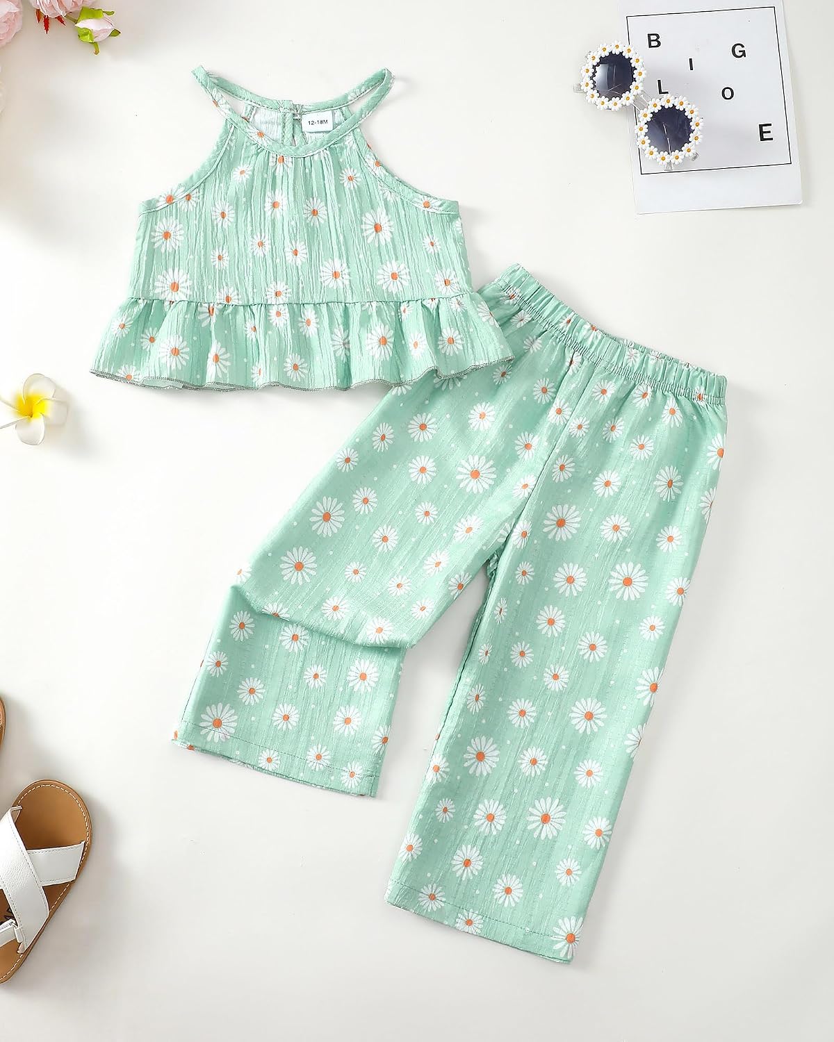 Kucnuzki Ropa de bebé niña pequeña trajes de verano Cami volantes halter tops pantalones de pierna ancha niños conjunto de ropa floral