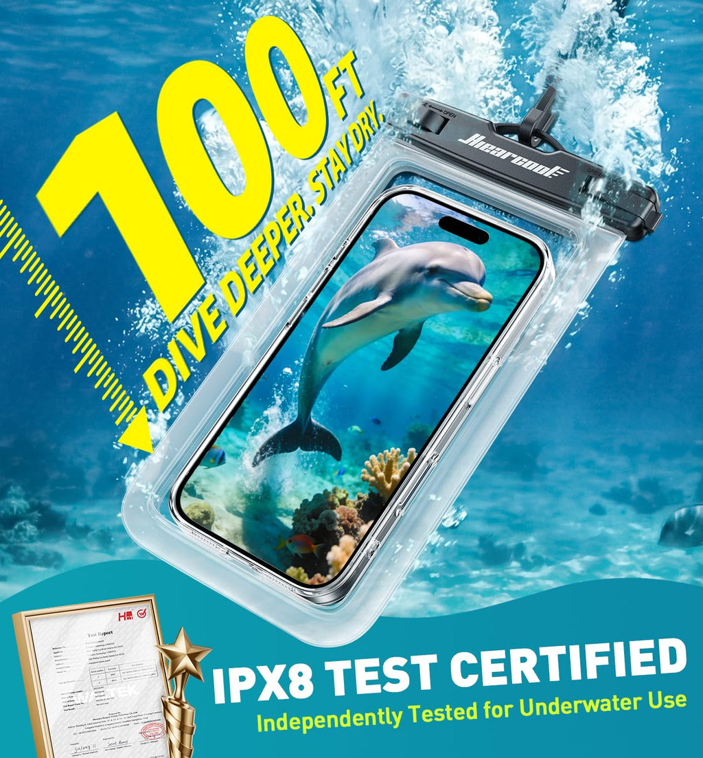 Hiearcool Funda impermeable IPX8 para iPhone 17/16/15/14 Pro Max, bolsa seca para teléfono celular para artículos esenciales de playa y crucero, pantalla táctil, cordón incluido, paquete de 2 (se adapta a hasta 8.9 pulgadas)