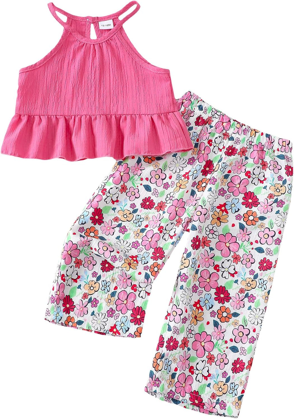 Kucnuzki Ropa de bebé niña pequeña trajes de verano Cami volantes halter tops pantalones de pierna ancha niños conjunto de ropa floral