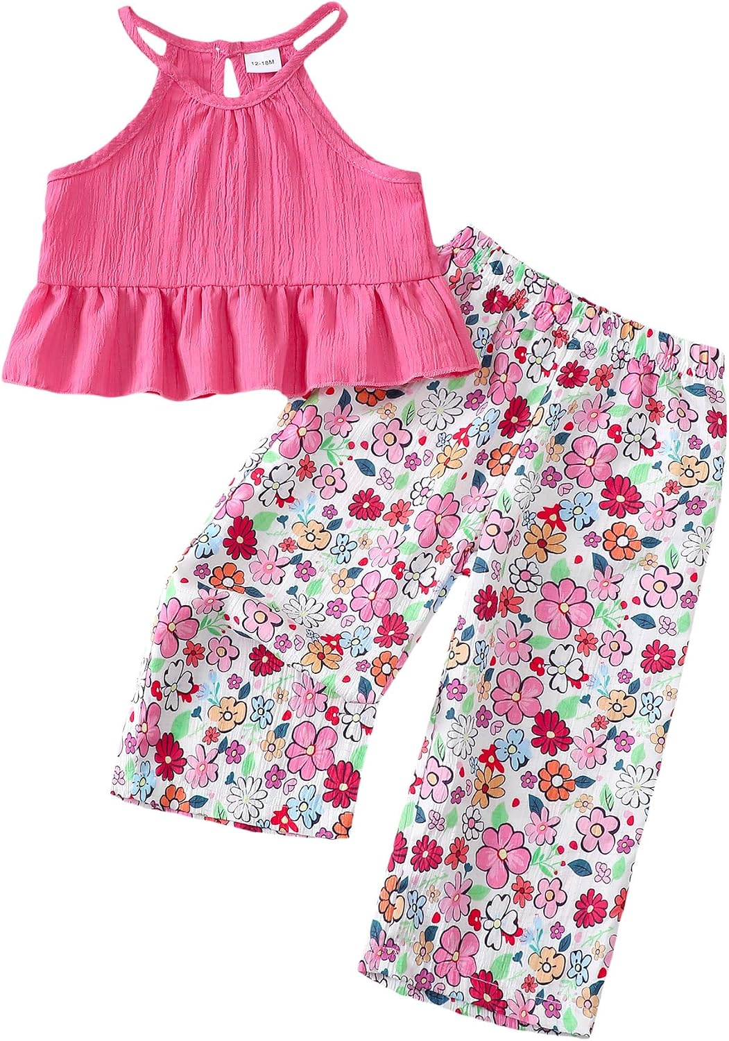 Kucnuzki Ropa de bebé niña pequeña trajes de verano Cami volantes halter tops pantalones de pierna ancha niños conjunto de ropa floral