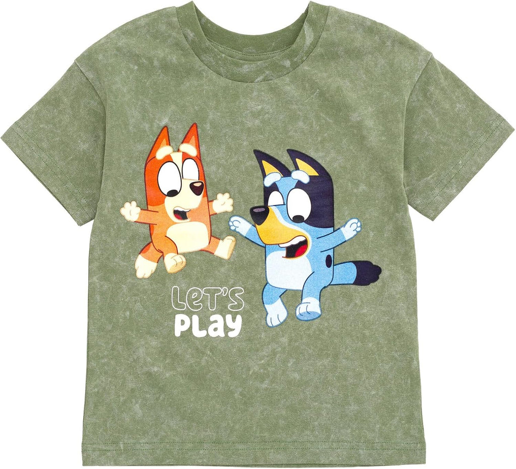 Bluey - Conjunto de camiseta con hombros caídos y pantalones cortos para niños de tamaños de bebé a grandes (2T - 10-12)